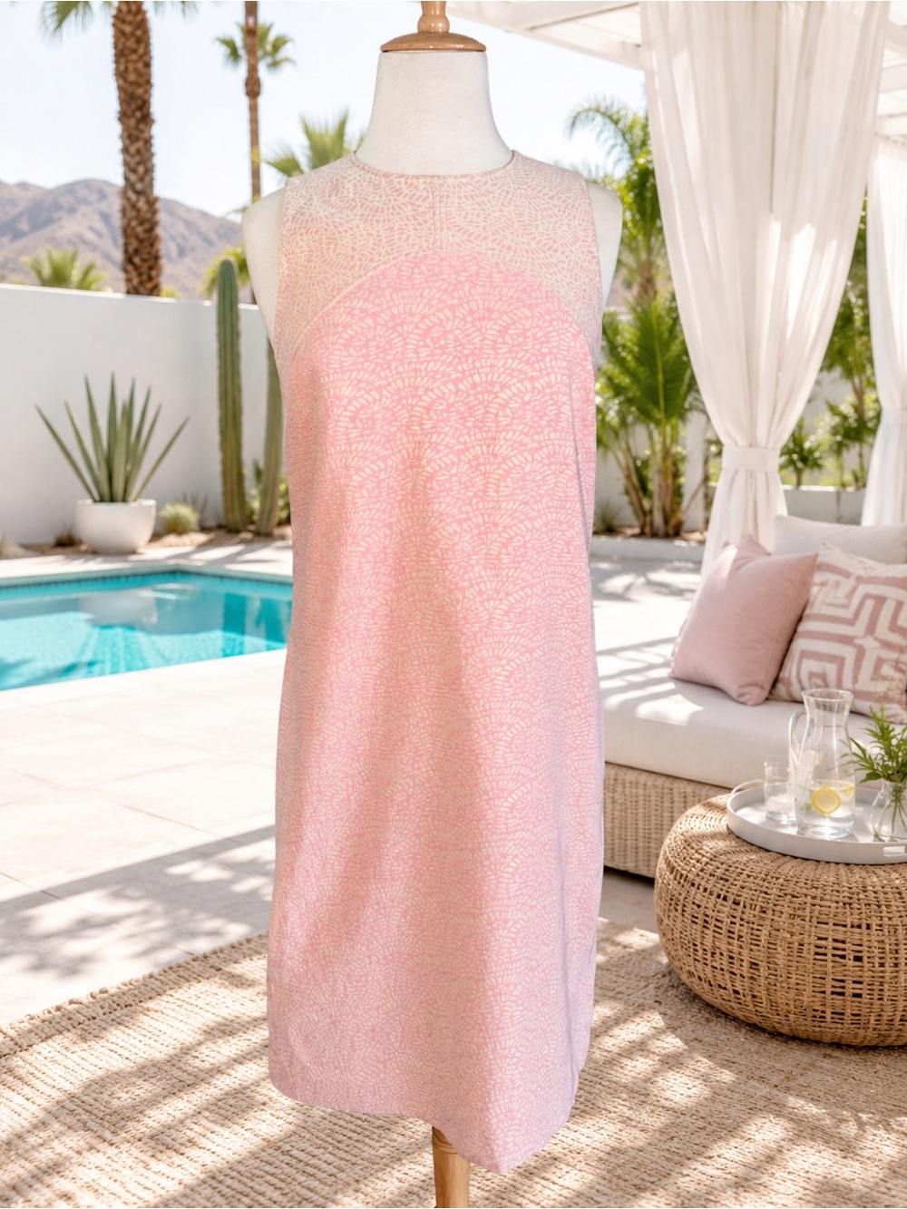 NEW Trina Turk Pink Gold Jacquard Shift Dress Keyhole Back Sleeveless